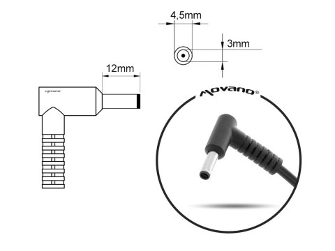 Zasilacz Movano 19.5v 2.31a (4.5x3.0 pin) 45W do HP